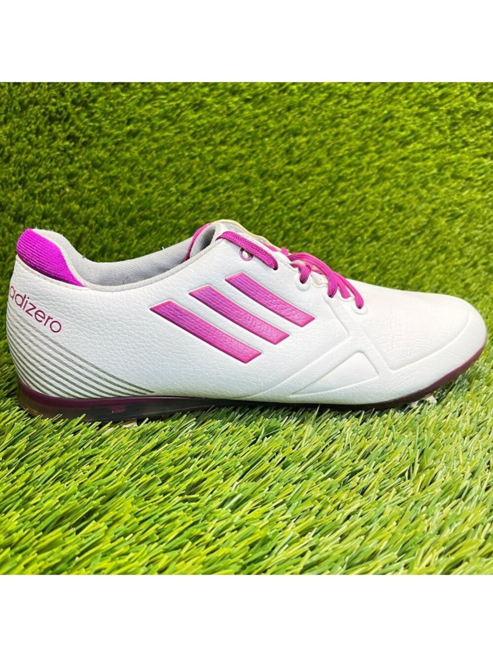 Adidas Adizero Tour Womens Size 8 White Purple Athletic Leather Golf Cleats